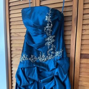Strapless vintage blue sequin embroidered short prom dress size S
